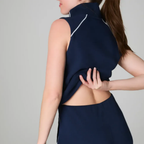 Pique Sleeveless Mockneck Jumpsuit