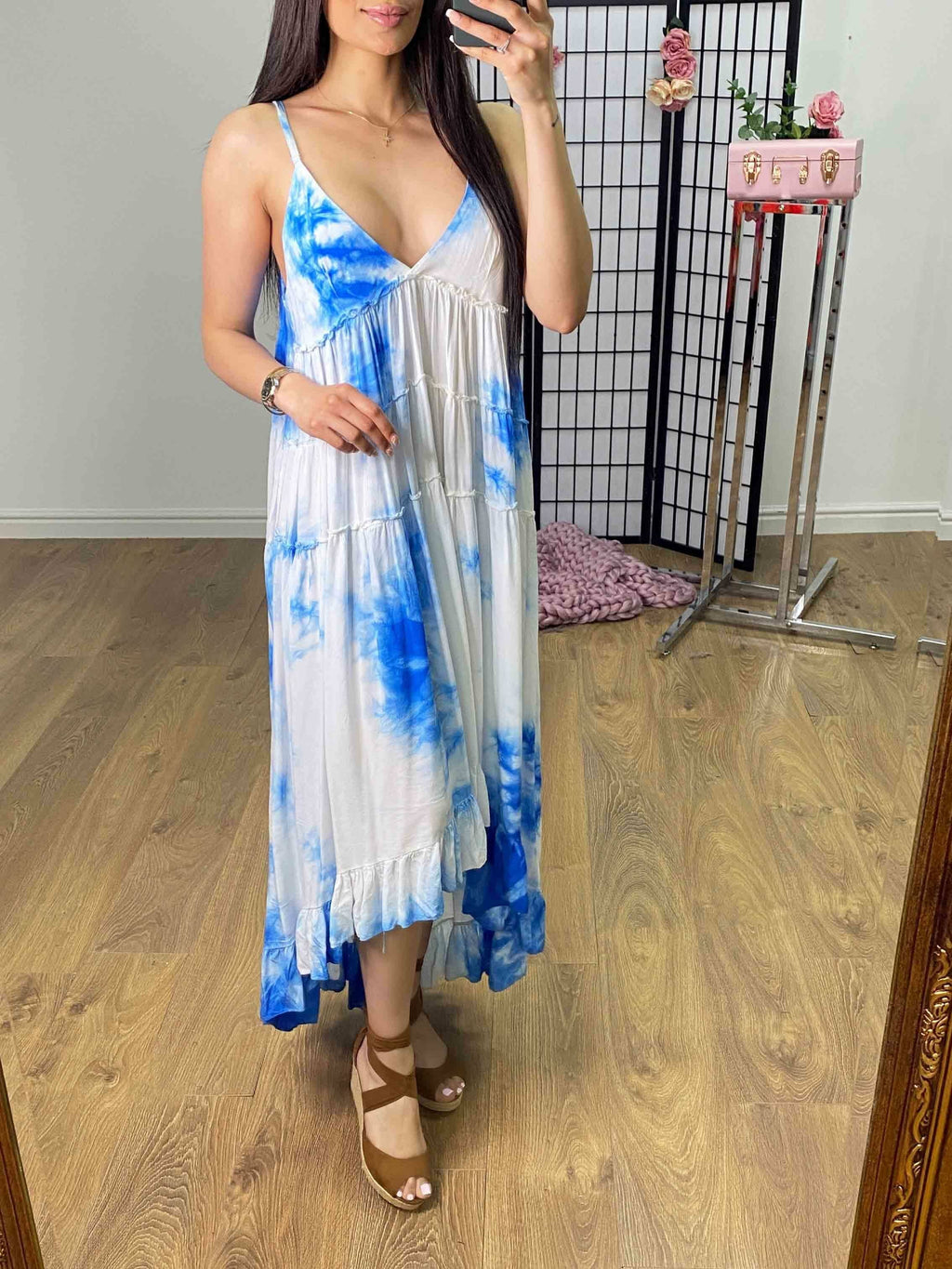 Yeliz Tie Dye Ruffle Dipped Hem Dress